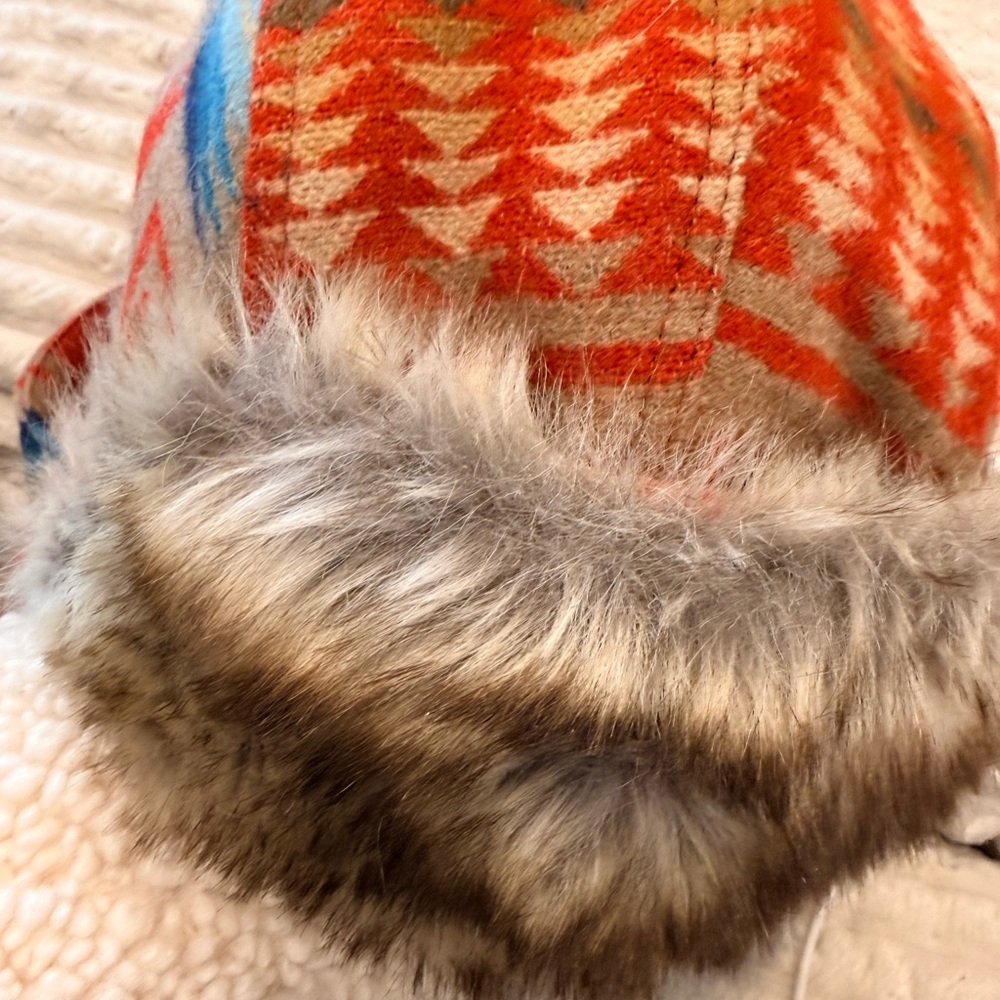 Pendleton Orange Blue Tan Patterned Wool Blanket … - image 5